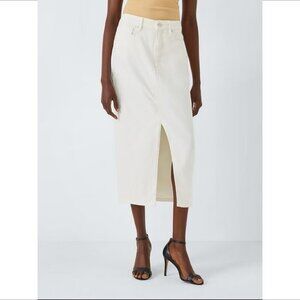 Good American Cargo maxi midi skirt cotton white pocket front slit raw hem new 2